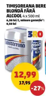 Penny Timișoreana Bere Blondă Fără Alcool 4 x 500 ml Ofertă