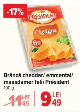 Carrefour Brânză cheddar/ emmental/ maasdamer felii Président Ofertă