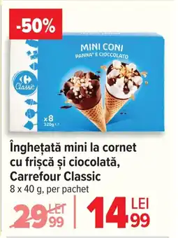 Carrefour Înghețată mini la cornet cu frişcă și ciocolată, Carrefour Classic Ofertă