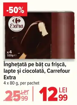 Carrefour Îngheţată pe băț cu frișcă, lapte și ciocolată, Carrefour Extra Ofertă