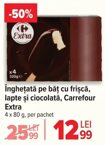 Carrefour Îngheţată pe băț cu frișcă, lapte și ciocolată, Carrefour Extra Ofertă