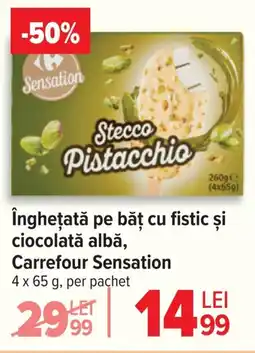 Carrefour Înghețată pe băț cu fistic și ciocolată albă, Carrefour Sensation Ofertă