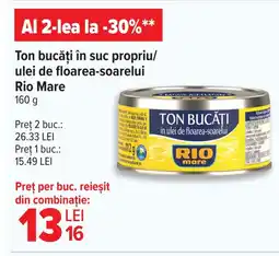 Carrefour Ton bucăți în suc propriu/ ulei de floarea-soarelui Rio Mare Ofertă