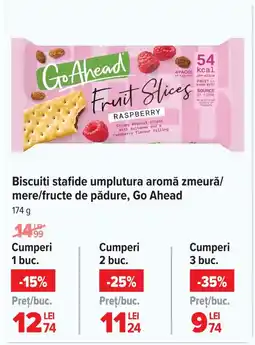 Carrefour Biscuiti stafide umplutura aromă zmeură/ mere/fructe de pădure, Go Ahead Ofertă
