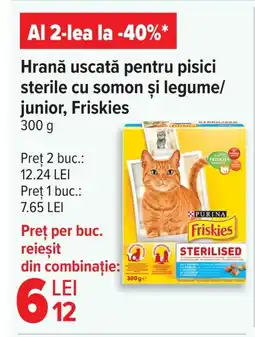 Carrefour Hrană uscată pentru pisici sterile cu somon şi legume/ junior, Friskies Ofertă