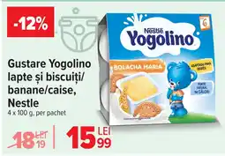 Carrefour Gustare Yogolino lapte şi biscuiţi/ banane/caise, Nestle Ofertă