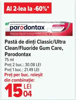 Carrefour Pastă de dinți Classic/Ultra Clean/Fluoride Gum Care, Parodontax Ofertă