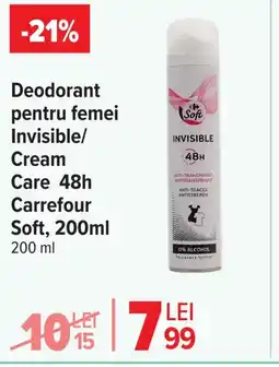 Carrefour Deodorant pentru femei Invisible/ Cream Care 48h Carrefour Soft Ofertă