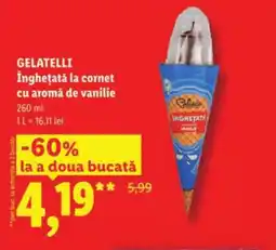 Lidl GELATELLI Îngheţată la cornet cu aromă de vanilie Ofertă