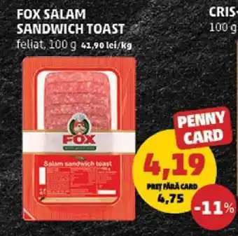 Penny FOX Salam sandwich toast Ofertă