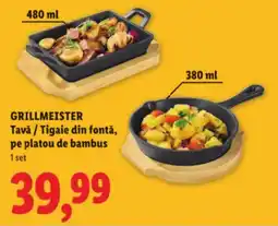 Lidl GRILLMEISTER Tavǎ / Tigaie din fontă, pe platou de bambus Ofertă