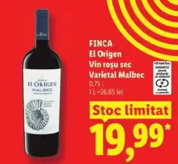 Lidl FINCA El Origen Vin rosu sec Varietal Malbec Ofertă