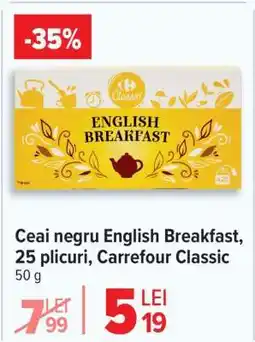 Carrefour Ceai negru English Breakfast, 25 plicuri, Carrefour Classic Ofertă