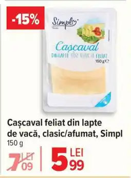 Carrefour Cașcaval feliat din lapte de vacă, clasic/afumat, Simpl Ofertă