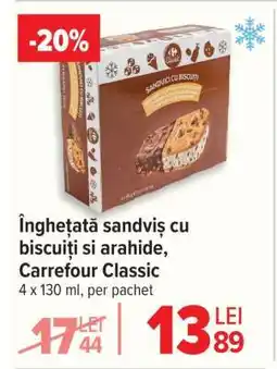 Carrefour Înghețată sandviș cu biscuiți si arahide, Carrefour Classic Ofertă
