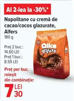 Carrefour Napolitane cu cremă de cacao/cocos glazurate Alfers Ofertă