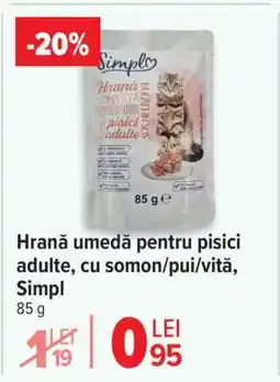 Carrefour Hrană umedă pentru pisici adulte, cu somon/pui/vită, Simpl Ofertă