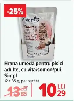 Carrefour Hrană umedă pentru pisici adulte, cu vită/somon/pui, Simpl Ofertă