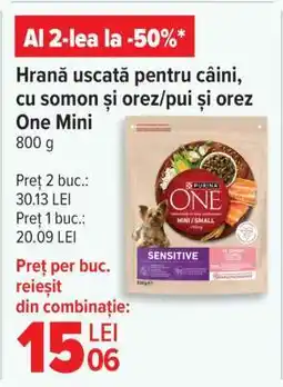 Carrefour Hrană uscată pentru câini, cu somon și orez/pui și orez One Mini Ofertă