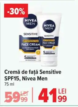 Carrefour Cremă de față Sensitive SPF15, Nivea Men Ofertă