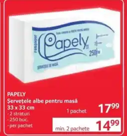 Selgros PAPELY Şerveţele albe pentru masǎ Ofertă