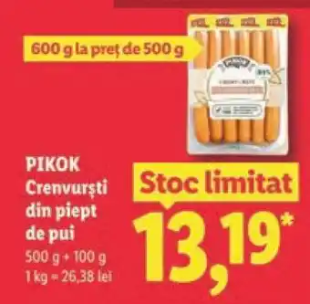 Lidl Pikok Crenvurști din piept de pui Ofertă