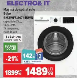 Carrefour Mașină de spălat rufe Beko BM3WFSU47415WB Ofertă