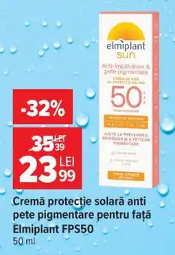 Carrefour Cremă protecție solară anti pete pigmentare pentru față Elmiplant FPS50 Ofertă