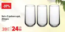 Carrefour Set x 3 pahare apă, Allegra Ofertă