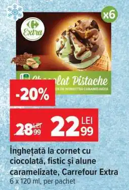 Carrefour Înghețată la cornet cu ciocolată, fistic și alune caramelizate, Carrefour Extra Ofertă