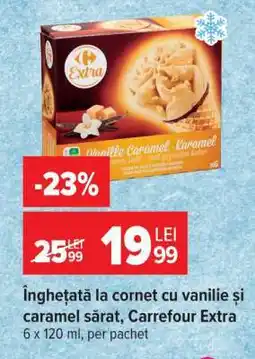Carrefour Înghețată la cornet cu vanilie și caramel sărat, Carrefour Extra Ofertă