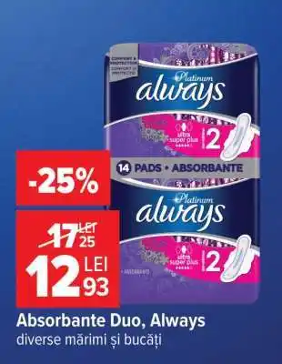 Carrefour Absorbante Duo, Always Ofertă