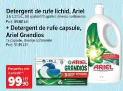 Carrefour Detergent de rufe lichid, Ariel + Detergent de rufe capsule, Ariel Grandios Ofertă