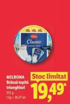 Lidl MILBONA Brânză topită triunghiuri Ofertă
