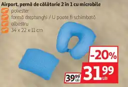 Auchan Airport, pernă de călătorie 2 în 1 cu microbile poliester Ofertă