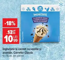 Carrefour Înghețată la cornet cu vanilie și arahide, Carrefour Classic Ofertă