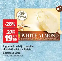 Carrefour Înghețată pe băț cu vanilie, ciocolată albă și migdale, Carrefour Extra Ofertă