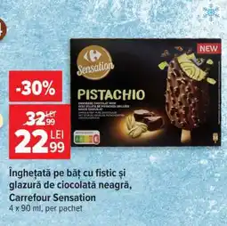 Carrefour Înghețată pe băț cu fistic și glazură de ciocolată neagră, Carrefour Sensation Ofertă