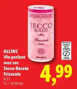 Lidl ALLINI Vin perlant rose sec Secco Rosato Frizzante Ofertă