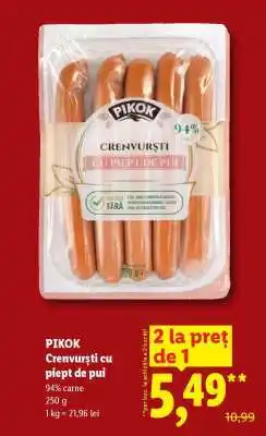 Lidl PIKOK Crenvurști cu piept de pui Ofertă