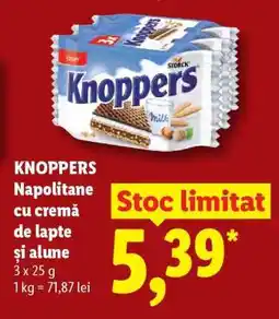 Lidl KNOPPERS Napolitane cu cremă de lapte și alune Ofertă