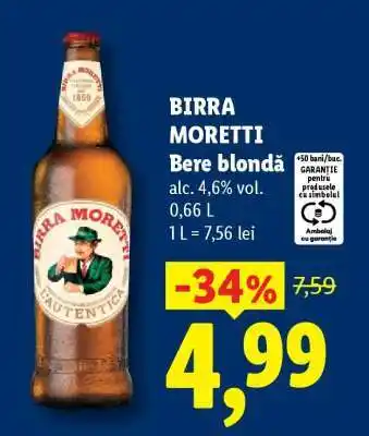 Lidl BIRRA MORETTI Bere blondă Ofertă