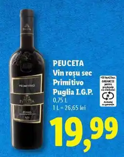 Lidl PEUCETA Vin roșu sec Primitivo Puglia I.G.P Ofertă