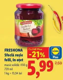 Lidl FRESHONA Sfeclă roșie felii, în oțet Ofertă