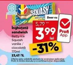 PROFI Înghețată sandwich Betty Ice Squash vanilie / ciocolată 170ml Ofertă