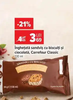 Carrefour Înghețată sandviș cu biscuiți și ciocolată, Carrefour Classic Ofertă