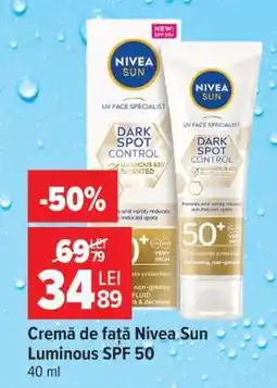 Carrefour Cremă de față Nivea Sun Luminous SPF 50+ Ofertă