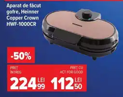 Carrefour Aparat de făcut gofre Heinner Copper Crown HWF-1000CR Ofertă