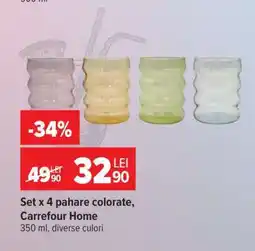 Carrefour Set x 4 pahare colorate, Carrefour Home Ofertă