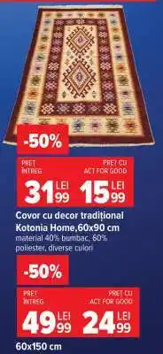 Carrefour Covor cu decor tradițional Kotonia Home 60x90 cm Ofertă
